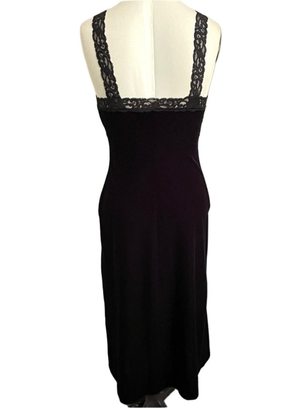 Vintage Betsey Johnson Black Velvet Lace Trim Slip Midi Dress - Small ๐บ๐ธ - Picture 8 of 10